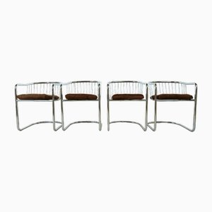 Chaises de Salle à Manger Cantilever Vintage en Chrome, 1970s, Set de 4