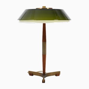 Lampada da tavolo vintage in teak e ottone di Jo Hammerborg per Fog & Mørup, anni '60