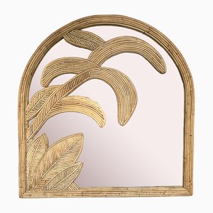 Italian Rattan Palm Tree Mirror from Vivai Del Sud, 1970s