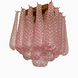 Pink Murano Glass Chandelier with 32 Petal Drops, 1990s
