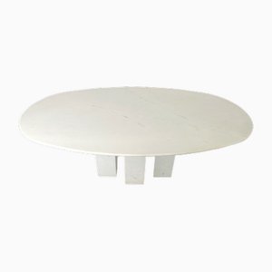 Mesa de comedor vintage oval de mármol blanco, años 70