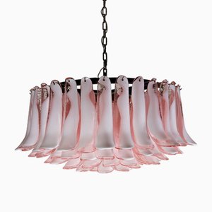 Large Murano Glass Chandelier with 101 Pink Lattimo Glass Petals, 1990s
