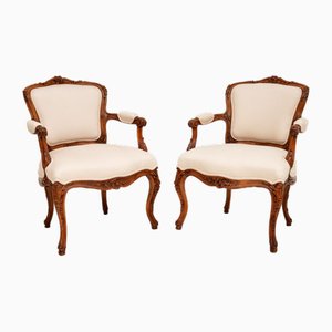 Antique French Salon Chairs in Carved Walnut, 1850s, Set of 2
