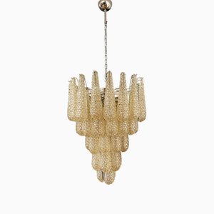 Lámpara de araña italiana vintage de Murano con 52 pétalos de vidrio en forma de gota, años 90