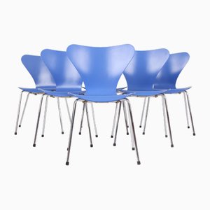 3107 Blue Chairs by Arne Jacobsen for Fritz Hansen, 1994, Set of 6