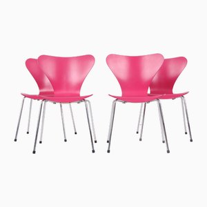 3107 Pink Chairs by Arne Jacobsen for Fritz Hansen, 1995, Set of 4