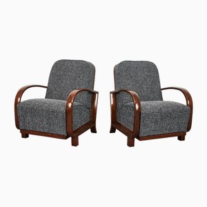 Mid-Century Art Deco Walnut and Boucle Armchairs, 1940s, Set of 2