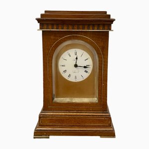 Antique Victorian Mahogany and Brass Inlaid Desk Clock by Dent of London, 1850