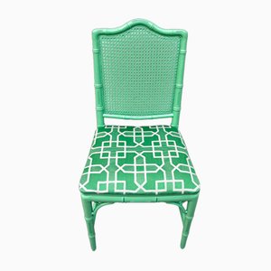 Silla de comedor Chippendale de imitación de bambú con seda Pierre Frey tejida en verde y gris de Kaatjes Classics, años 70