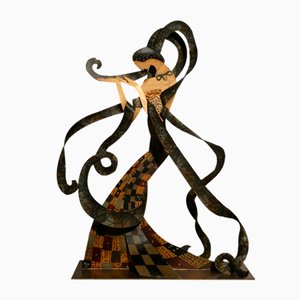 Austrian Artist, Art Deco Sculpture of Salome Dancing for Herod, Early 1900s, Iron and Enamel