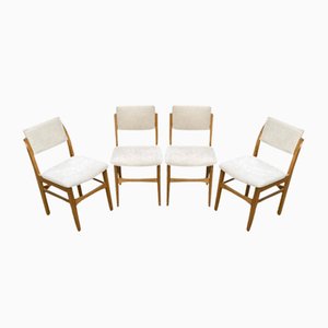 Mid Century Scandinavian Design Fully Restored In Off-White Fabric Dining Chairs, Set of 4