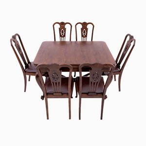 Antique Table with Chairs, 1890, Set of 7