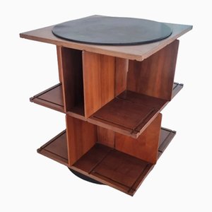 Mid-Century Model Girevole 823 Bookcase in Walnut and Lacquered Metal with Leather Top by Giancarlo Frattini for Bernini