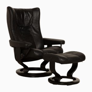 Wing Lounge Chair with Stool in Leather from Stressless, Set of 2