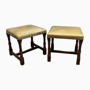 Set de Repose-Pieds en Cuir & en Chêne