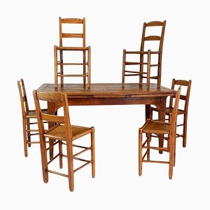 Extendable Wooden Dining Room Table and Chairs, Set of 6