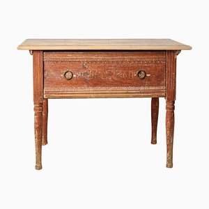 Antique Swedish Rustic Low Country Table with Drawer