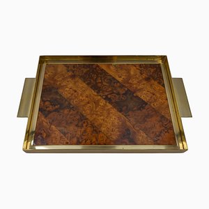 Mid-Century Brass, Plywood and Veneer Serving Tray, 1960s