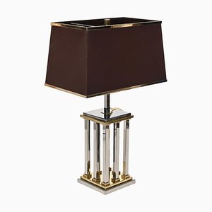 Hollywood Regency Chrome and Brass Columns Table Lamp by Rome Rega, 1970s