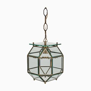 Mid-Century Pendant Light in Brass and Beveled Glass in the style of Adolf Loos, Italy, 1950s