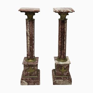 French Marble Columns Pedestals, 1900s, Set of 2