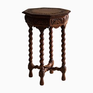 Antique French Carved Side Table in Oak, 1890s