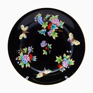 Fine Black Ground Porcelain Queen Victorian Plate from Herend, Hungary