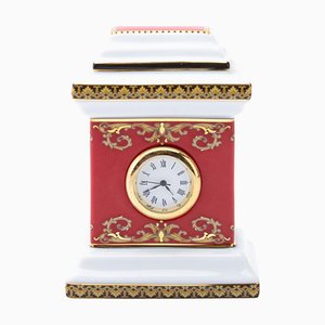 Horloge de Bureau Miniature Versace Medusa en Porcelaine Or 24 Carats de Rosenthal