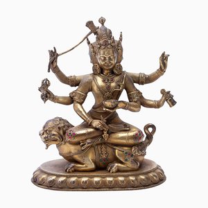 Tibetische Hindu-Buddhistische Skulptur aus vergoldeter Bronze