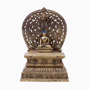 Tibetische Hindu-Buddhistische Skulptur aus vergoldeter Bronze