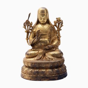 Sculpture Bouddhiste Hindoue en Bronze Doré du Tibet
