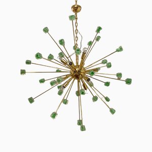 Green Cubes Murano Glass Gold Sputnik Chandelier by Simoeng
