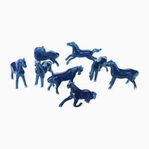 Vintage Spanish Blue Cobalt Ceramic Horses, Set of 8