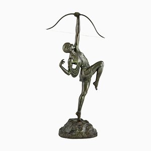 Pierre Le Faguays, Art Deco Diana mit Schleife, 1925, Bronze
