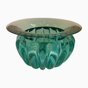 Cuenco grande de vidrio verde transparente de Archimedes Seguso, Murano, Italia, años 70