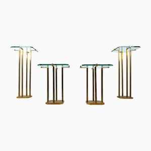 Vintage T18 Glass and Brass Side Tables by Peter Ghyczy, 1970s, Set of 4