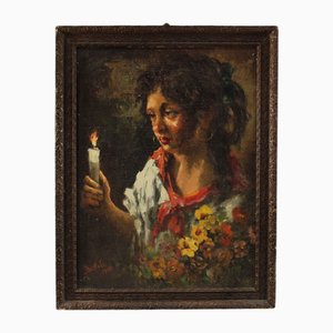 Italian Artist, Portrait of Young Girl, 1948, Oil on Board, Framed
