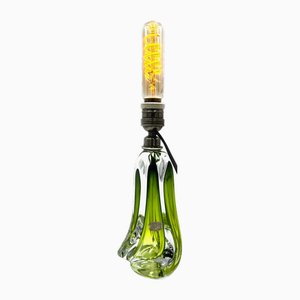 Tischlampe aus Grünem Kristallglas von Val Saint Lambert