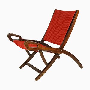 Mid-Century Wood and Fabric Folding Chair by Gio Ponti for Reguitti, 1950s