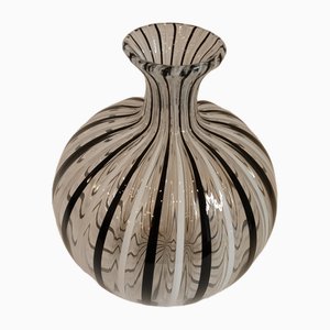 Schwarzweiße Vase aus transparentem Glas von Archimede Seguso, Italien, 1970er