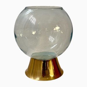 Vase Sphère Mid-Century en Verre avec Base en Laiton, 1980s