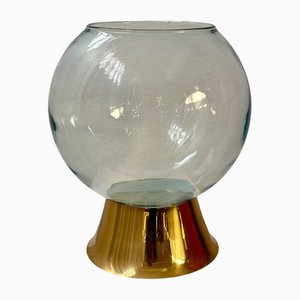 Vaso Mid-Century in vetro con base in ottone, anni '80