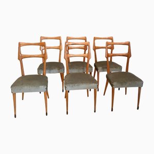 Fago Wood Chairs with Brass Details attributed to Ico and Luisa Parisi, Italy, 1950s, Set of 6
