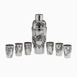Shaker e bicchieri da cocktail antichi in argento, Giappone, XX secolo, inizio XX secolo, set di 7