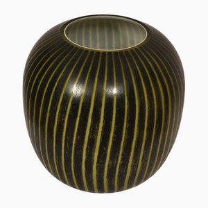 Kunstglas Vase in Schwarz & Gelb aus Muranoglas, 1950er