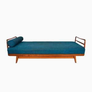 Sofá cama de nogal y lino con cojín atribuido a Walter Knoll / Wilhelm Knoll, Alemania, años 50