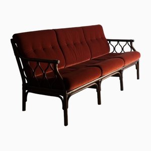 3-Sitzer Sofa aus dunklem Rattan mit Velours Kissen, 1980er