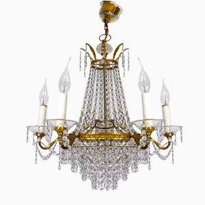 Lustre en Laiton et Cristal de Plomb de Palwa, 1950s