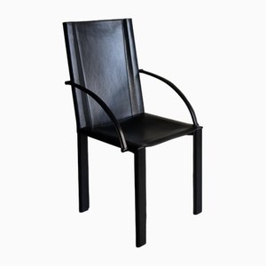 Black Leather Armchair by Carlo Bartoli for Matteo Grassi, Italy, 1980s