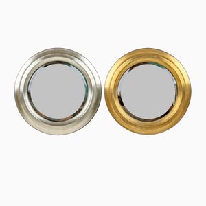 Specchi rotondi in ottone e metallo nichelato, anni '60, set di 2